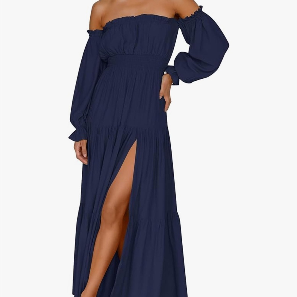 Elegant Off-Shoulder Navy Blue Dress